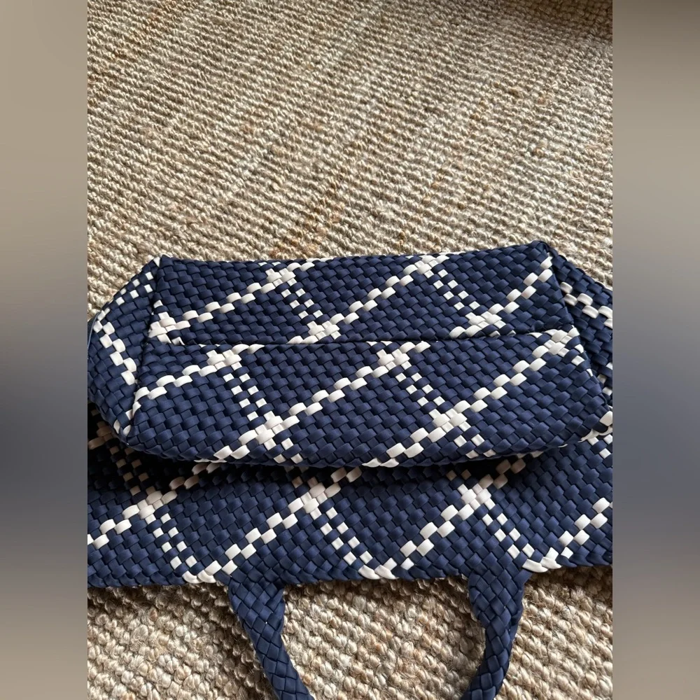 Naghedi Navy and Cream Woven Tote - Picture 11 of 12